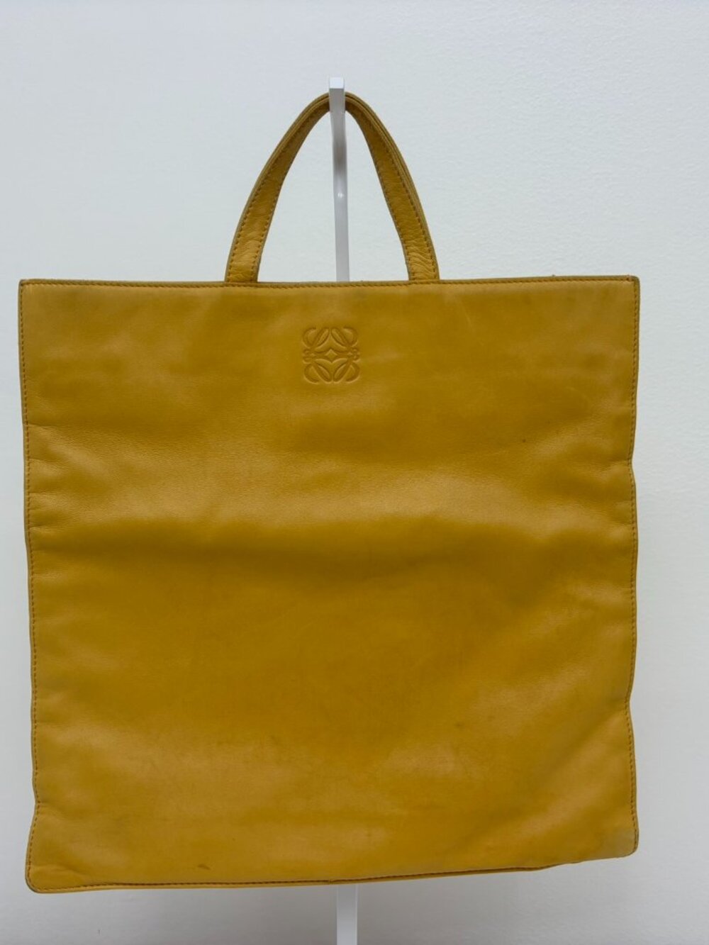 Vintage Loewe Yellow Nappa Leather Fold over Anagram Tote Bag